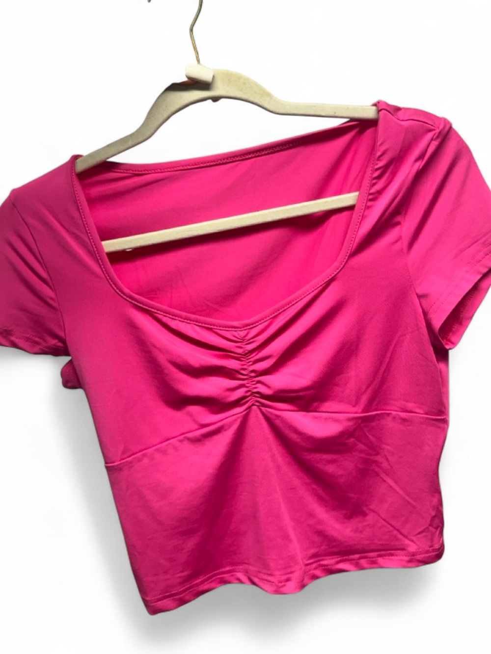 Women’s Short Sleeve Ruched Scoop Neck Top - Hot Pink